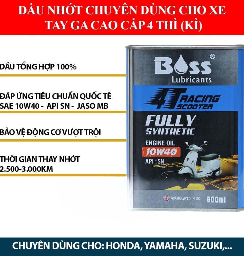 THÙNG Nhớt TỔNG HỢP XE TAY GA BOSS RACING Scooter 4T 10W40 Fully Synthetic 800ml - nhớt xe tay ga