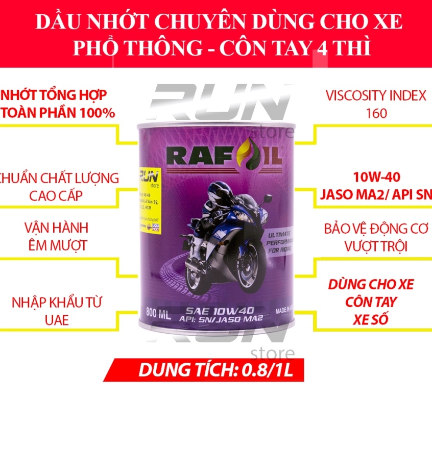 THÙNG Nhớt  RAFOIL 10W40 800ml - LON TRÒN - FULLY SYNTHETIC - Made in UAE (Ả Rập)