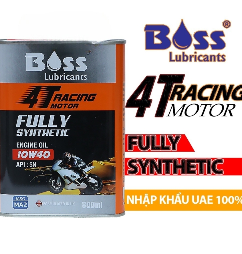 THÙNG Nhớt Nhập Khẩu cao cấp BOSS RACING MOTOR 4T 10W40 MA2 - 800Mml X 12 LON - Fully Synthetic LUBRICANTS
