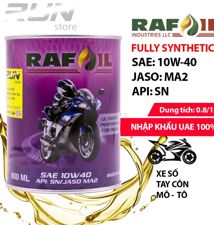 THÙNG Nhớt  RAFOIL 10W40 800ml - LON TRÒN - FULLY SYNTHETIC - Made in UAE (Ả Rập)
