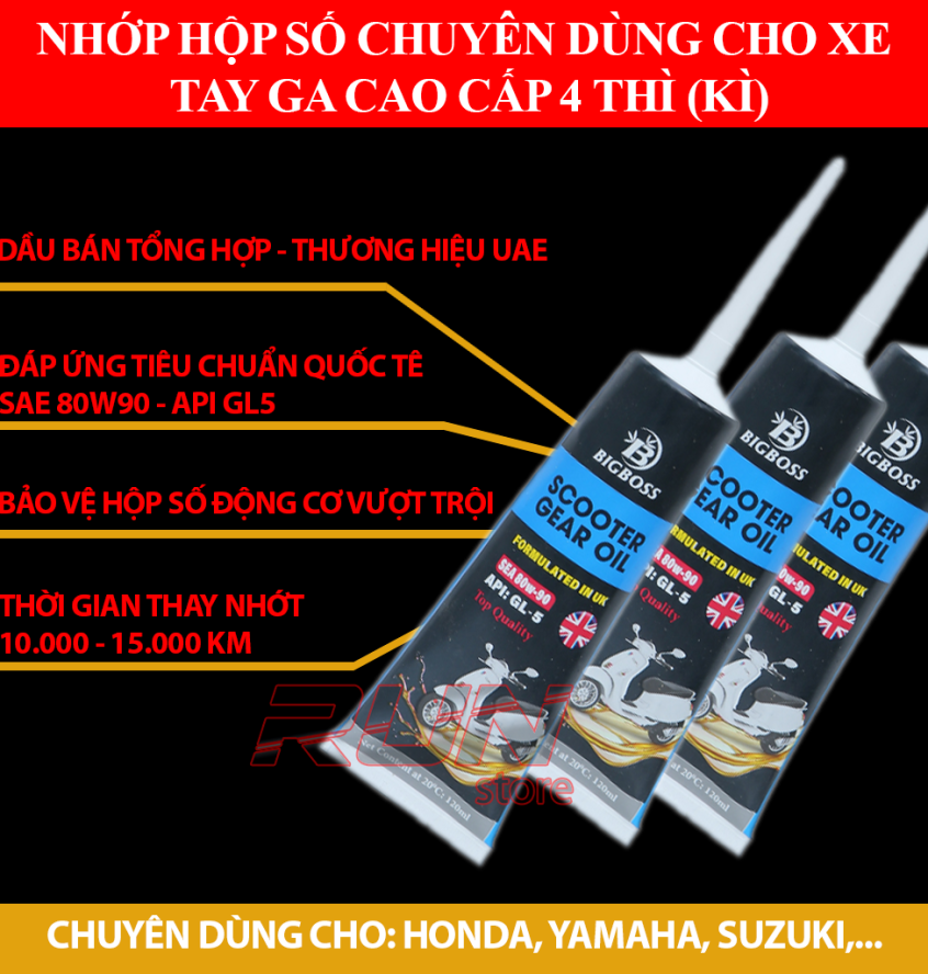 THÙNG NHỚT LAP - NHỚT HỘP SỐ BIGBOSS SCOOTER GEAR OIL GL-5 120ML X 48 TUÝP - Dùng Cho Xe Tay Ga