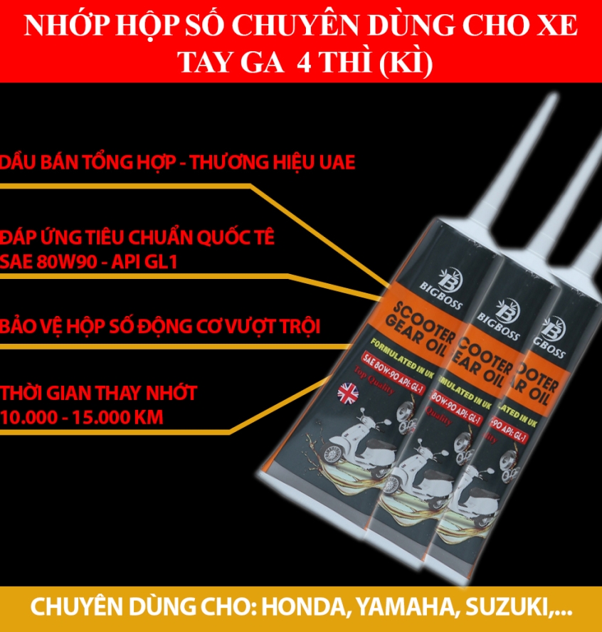 THÙNG NHỚT LAP - NHỚT HỘP SỐ BIGBOSS SCOOTER GEAR OIL GL-1 120ML X 48 TUÝP - Dùng Cho Xe Tay Ga