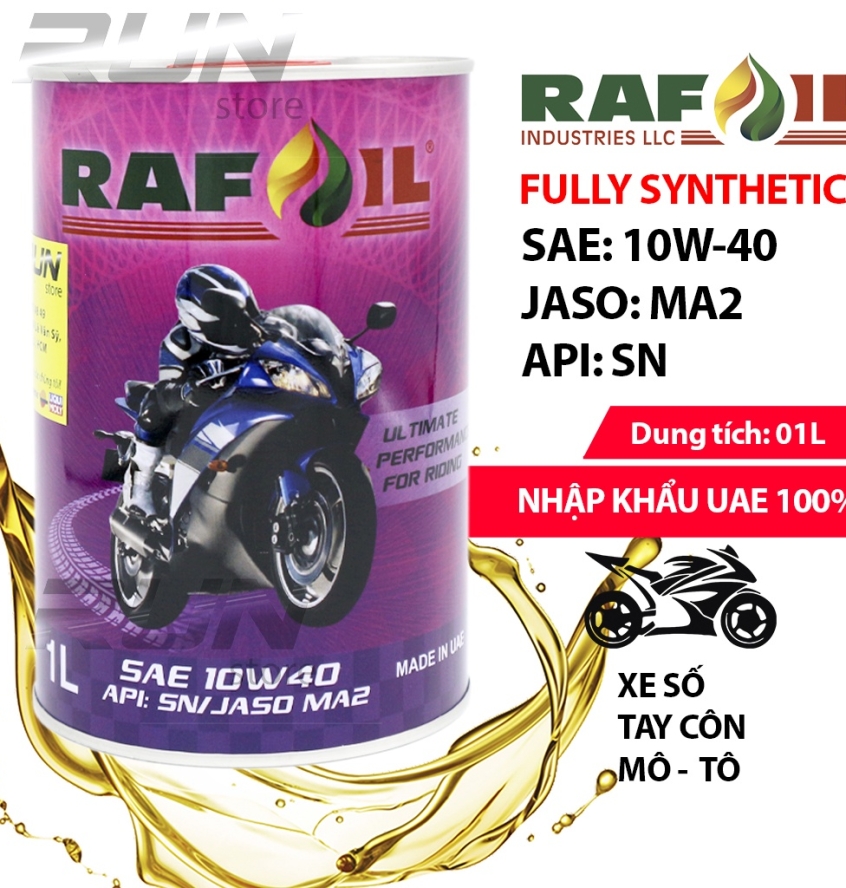 THÙNG Nhớt Tổng Hợp Toàn Phần RAFOIL 10w40 1000ml – Made In UAE - Nhớt Dùng Cho Xe Số, Côn Tay