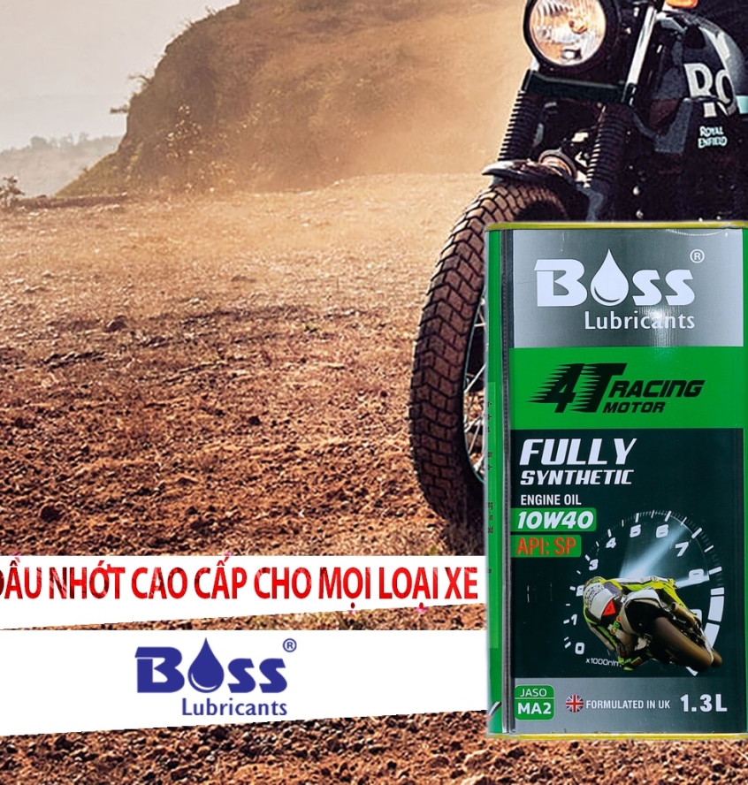 THÙNG NHỚT TỔNG HỢP NHẬP KHẨU CAO CẤP BOSS RACING MOTOR 4T API SP 10W40 MA2 - 1L3 X 12 LON