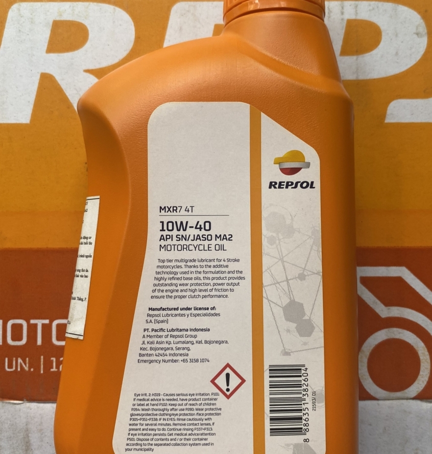 THÙNG Nhớt REPSOL MXR 7 10W40 800ml X 12 CHAI - JASO MA2 API SN - Dành Cho Xe số, côn tay - Made in Indonesia