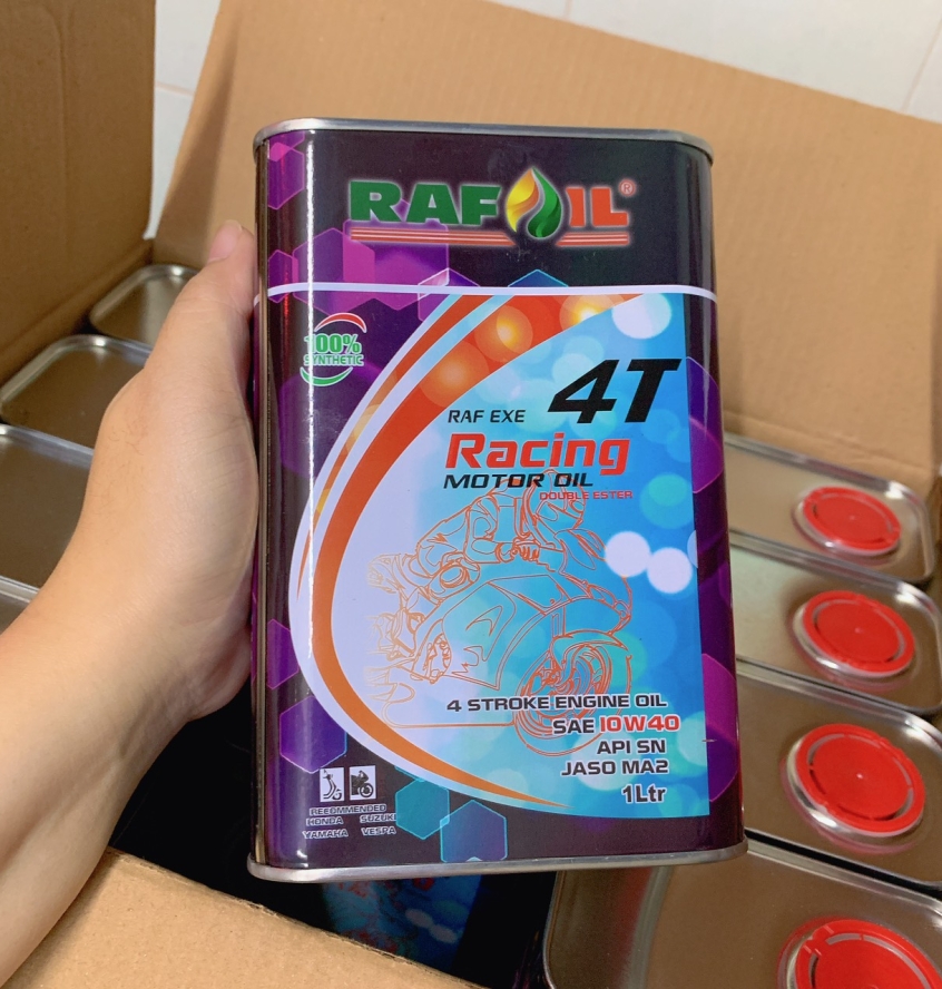 Thùng Nhớt Rafoil Racing 10W40 MA2 (1000ML x 12 lon) Double Ester dành cho xe tay ga, xe số côn tay. Mẫu mới 2023 (LON VUÔNG)