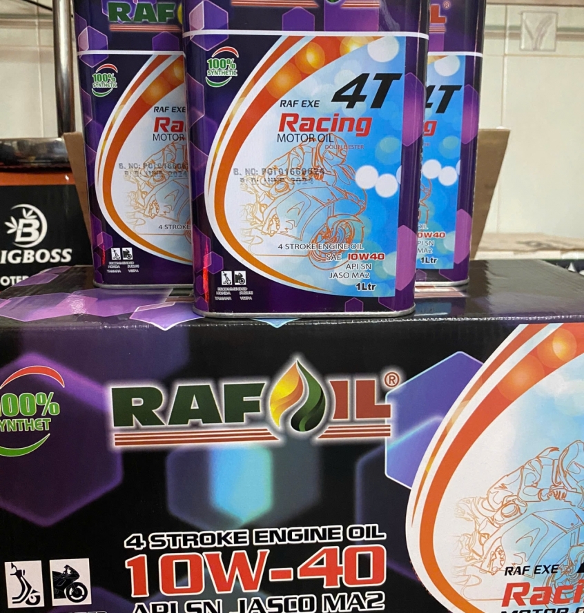 Thùng Nhớt Rafoil Racing 10W40 MA2 (1000ML x 12 lon) Double Ester dành cho xe tay ga, xe số côn tay. Mẫu mới 2023 (LON VUÔNG)