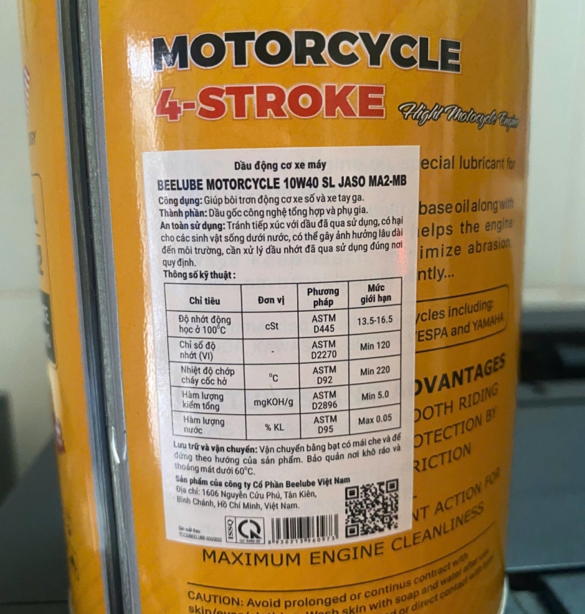 BEELUBE MOTORCYCLE 4-STROKE 10W40 – JASO MB/MA2